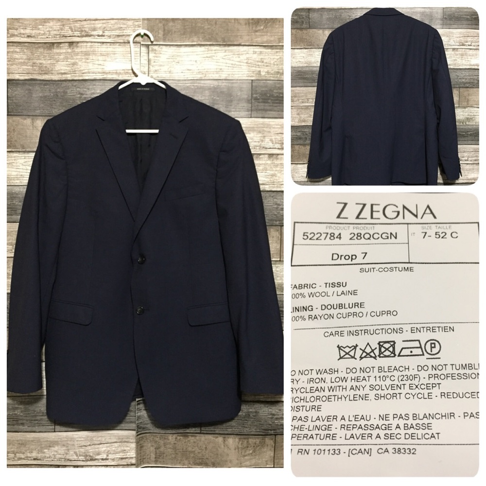 Z Zegna Wool Blazer Jacket Men’s EU 52 US 42 Blue 2 Button (Read Desc)